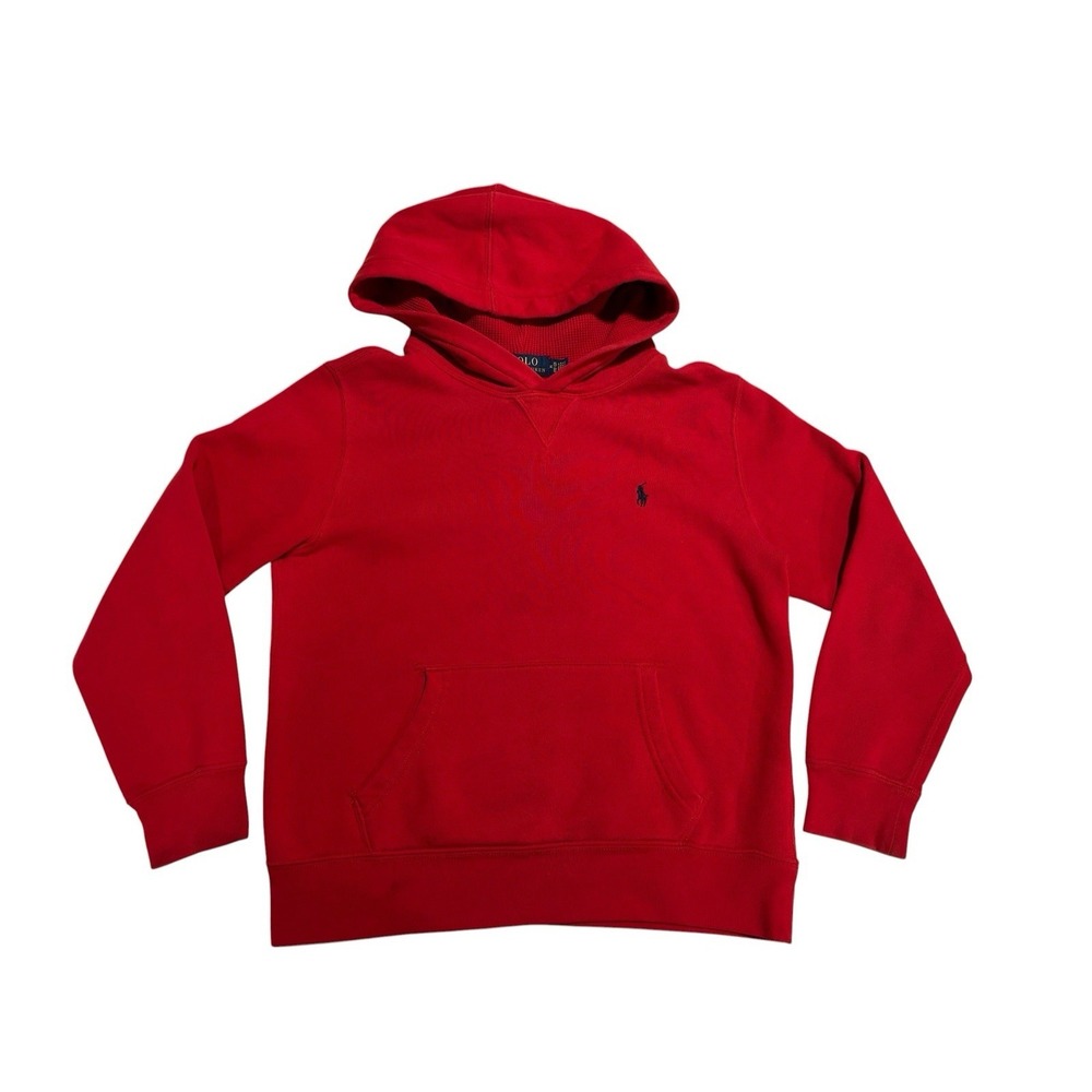 Polo Ralph Lauren Boys Size Medium 10-12 Red Fleece Pullover Hoodie w Blue Pony